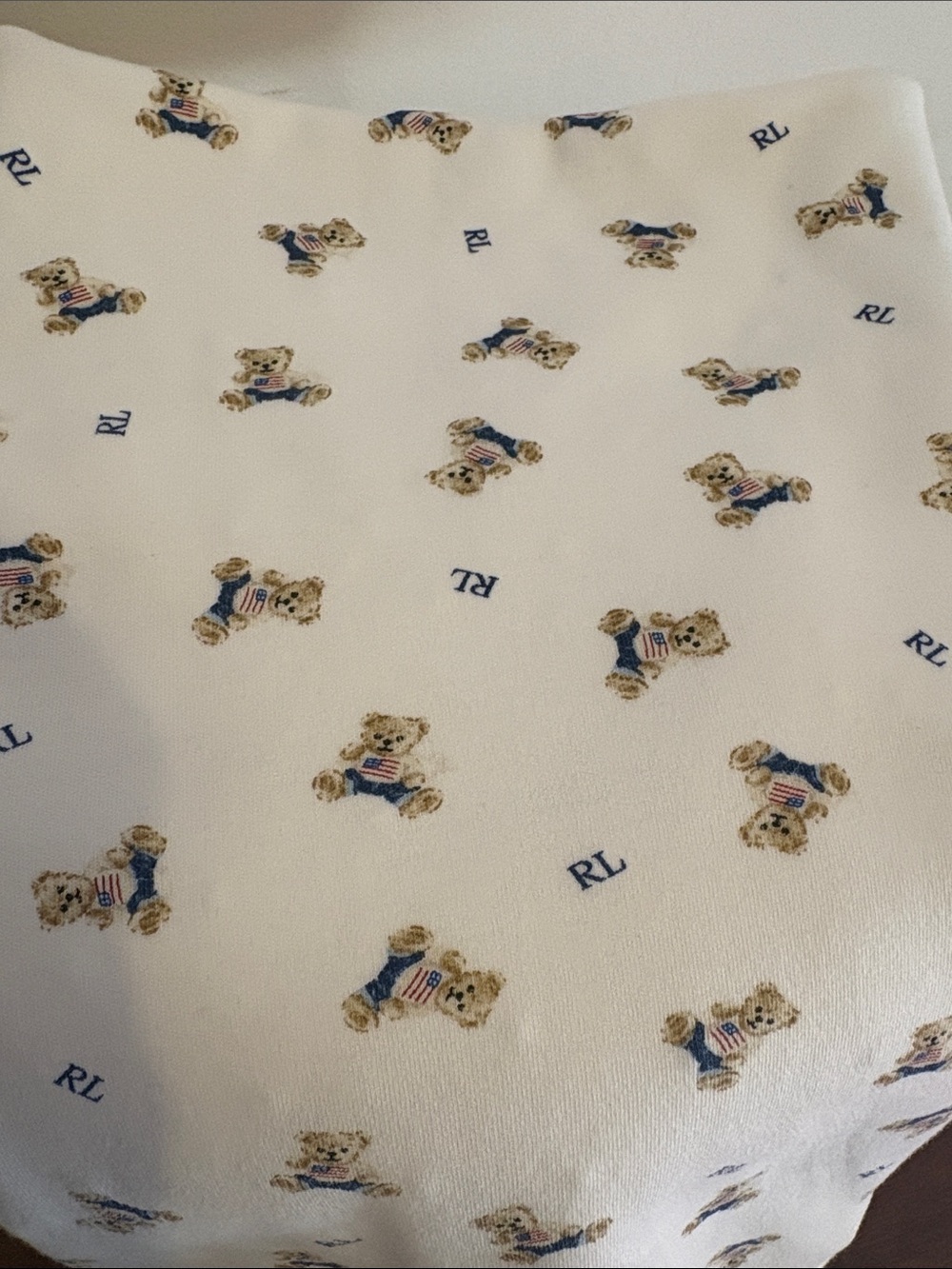 Ralph Lauren White Baby Blanket with Blue Teddy Bear Motif - Picture 2 of 5